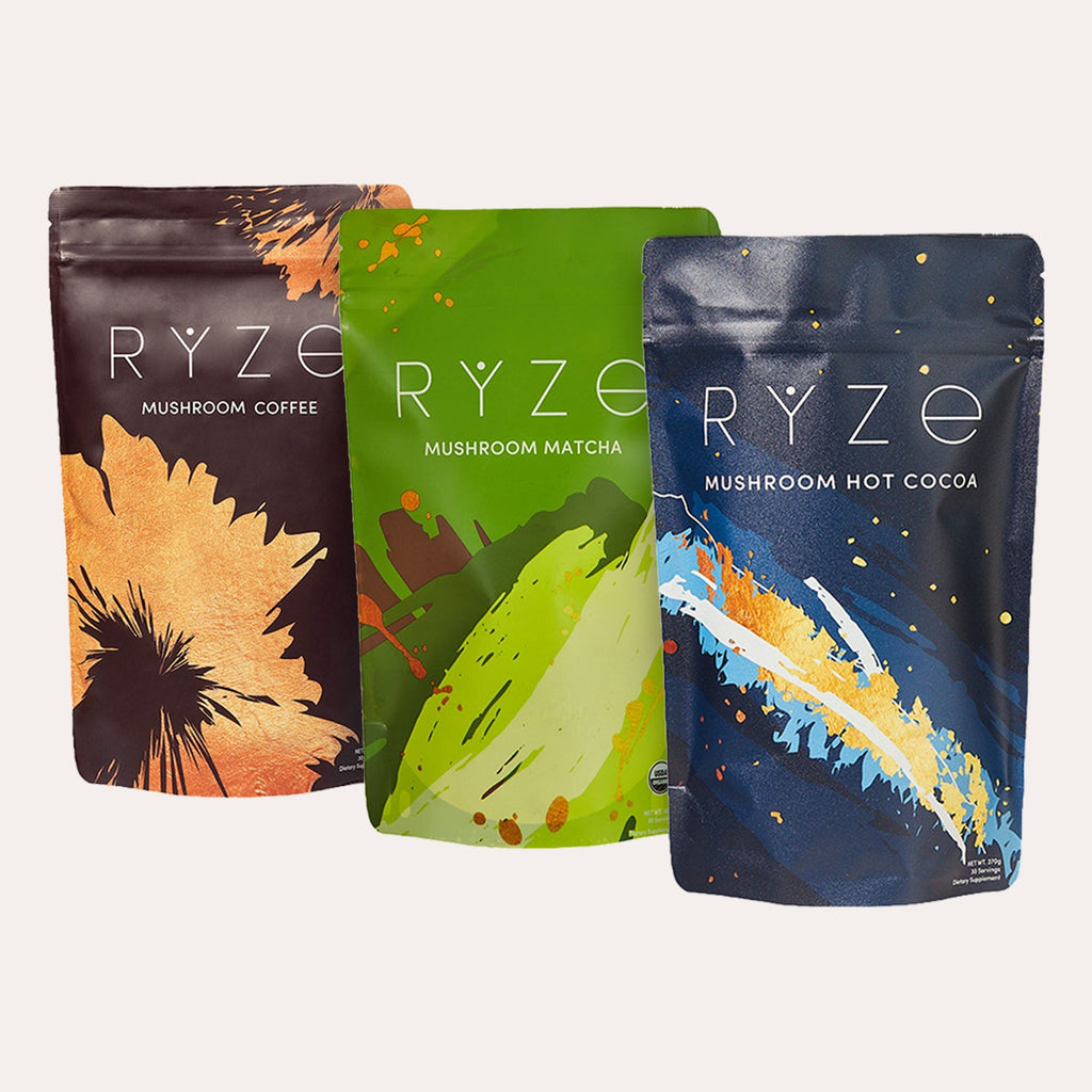 RYZE Mushroom Matcha - with 6 Organic Adaptogenic Mushrooms Grown In USA and Ceremonial-Grade Japanese Matcha